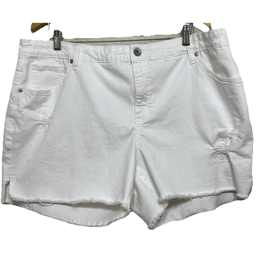 Lot Of 2 Women Jean Shorts Plus 20W Denim Stretch Distress Res, White Terra &Sky
